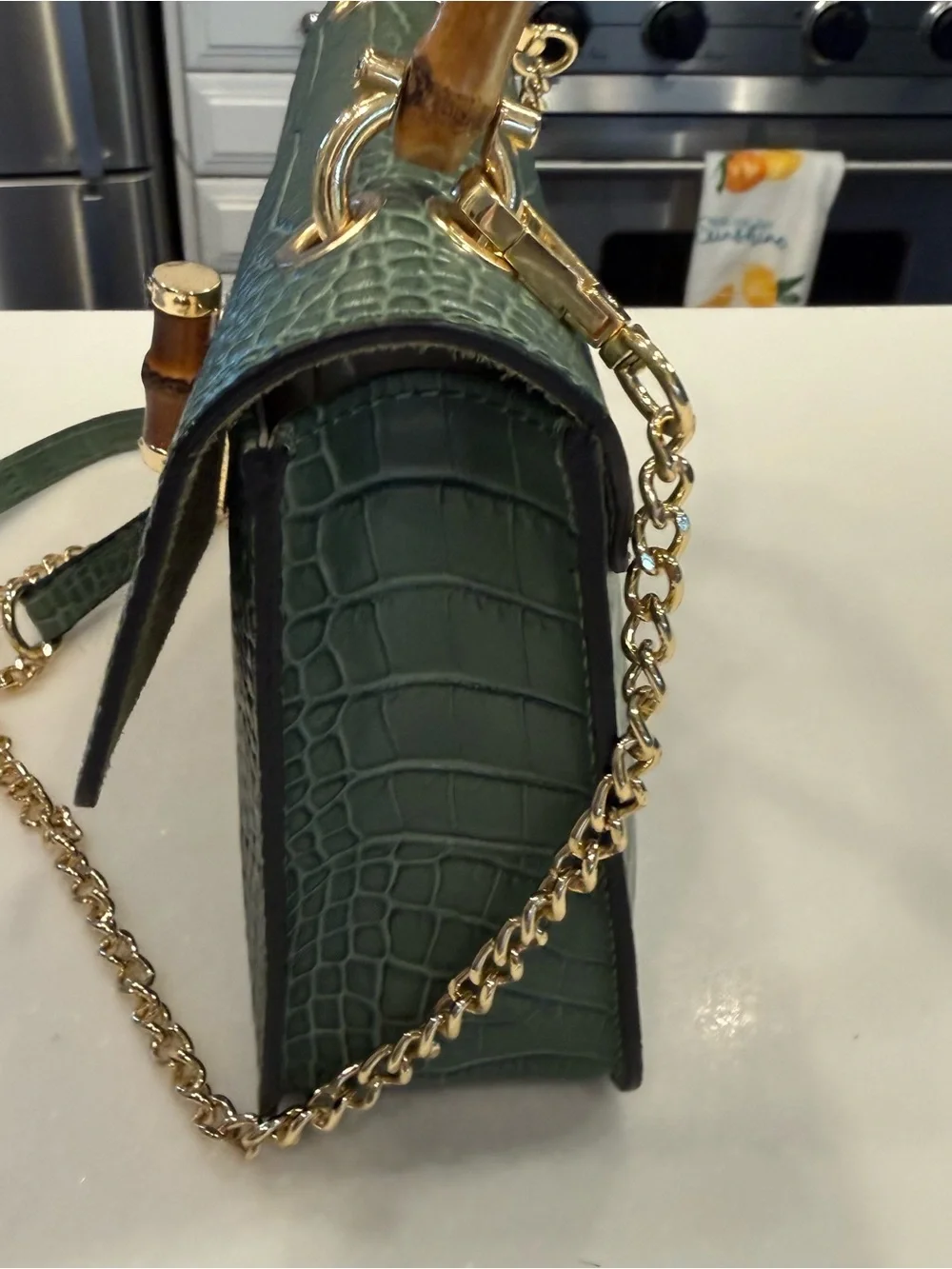 Borse In Pelle Italy Women’s Croc Leather Sage Green Handbag Crossbody NEW